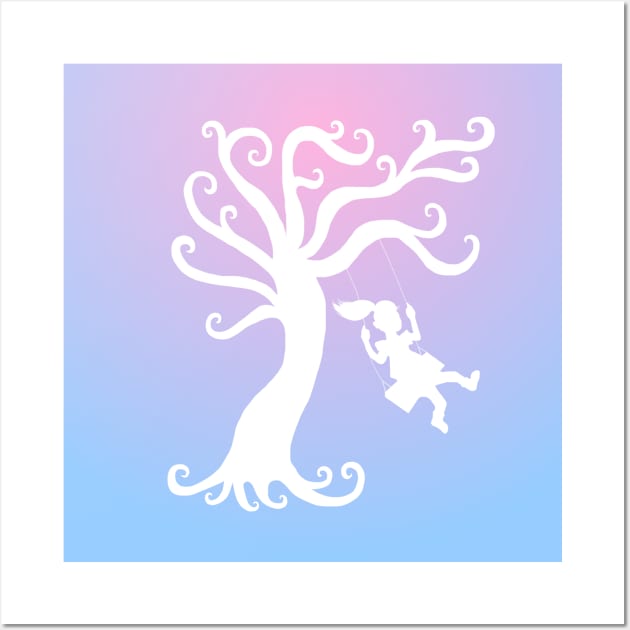 Blue to Pink Tree Swing Silhouette Wall Art by Art by Deborah Camp